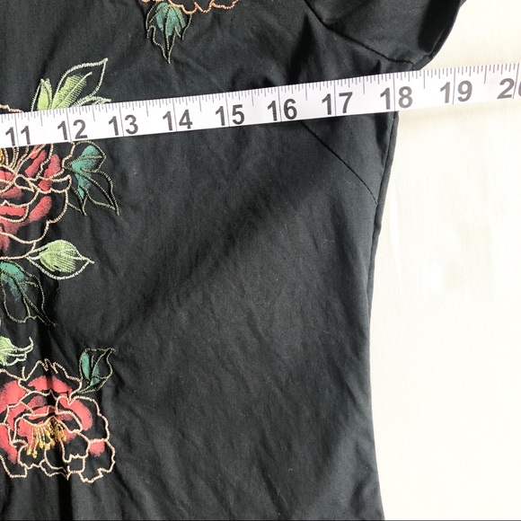 Black Floral Embroidery Cotton Button Down Shirt S - Picture 9 of 10